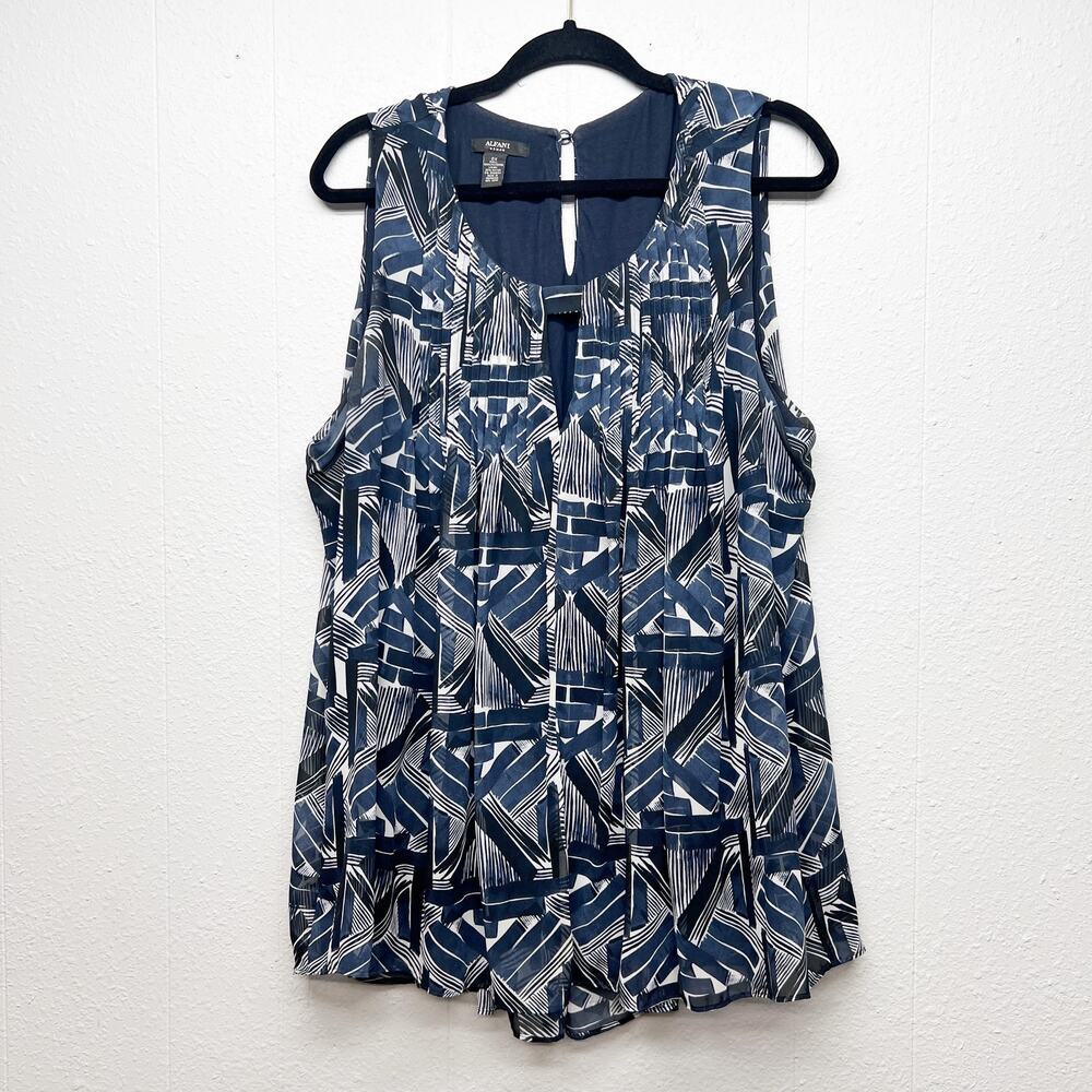 Alfani Abstract Print Sheer Top Womens 2X Career Workwear Business Casual Office